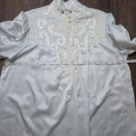 Vintage Natori Satin Lace Nightgown Robe Long Sleeve Pastel Blue Medium - Picture 7 of 10